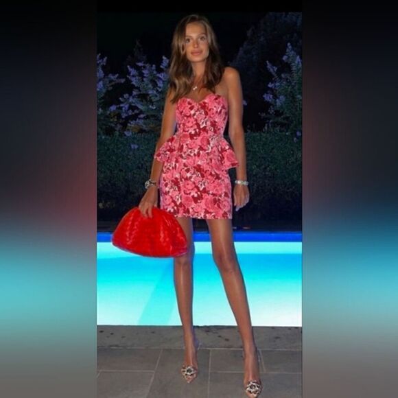 ZARA JACQUARD PINK AND RED FLORAL DRESS JEWEL - Picture 5 of 16